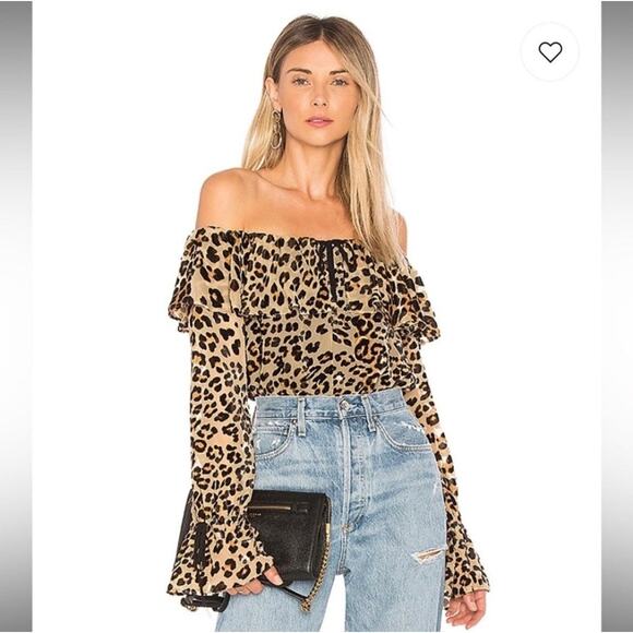 House of Harlow 1960 x Revolve Velvet Leopard Long Sleeve Off Shoulder Bodysuit - Picture 15 of 15
